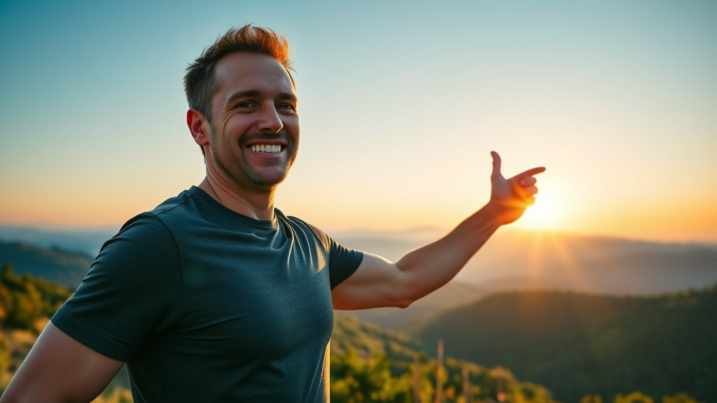inspiring North Carolina scenery, sunrise over Blue Ridge mountains, fitness trainer leading outdoor resilience training for carolina students