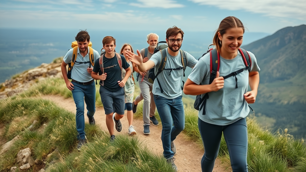 Blue Ridge Parkway hiking etiquette - hikers yielding to each other on scenic narrow mountain path