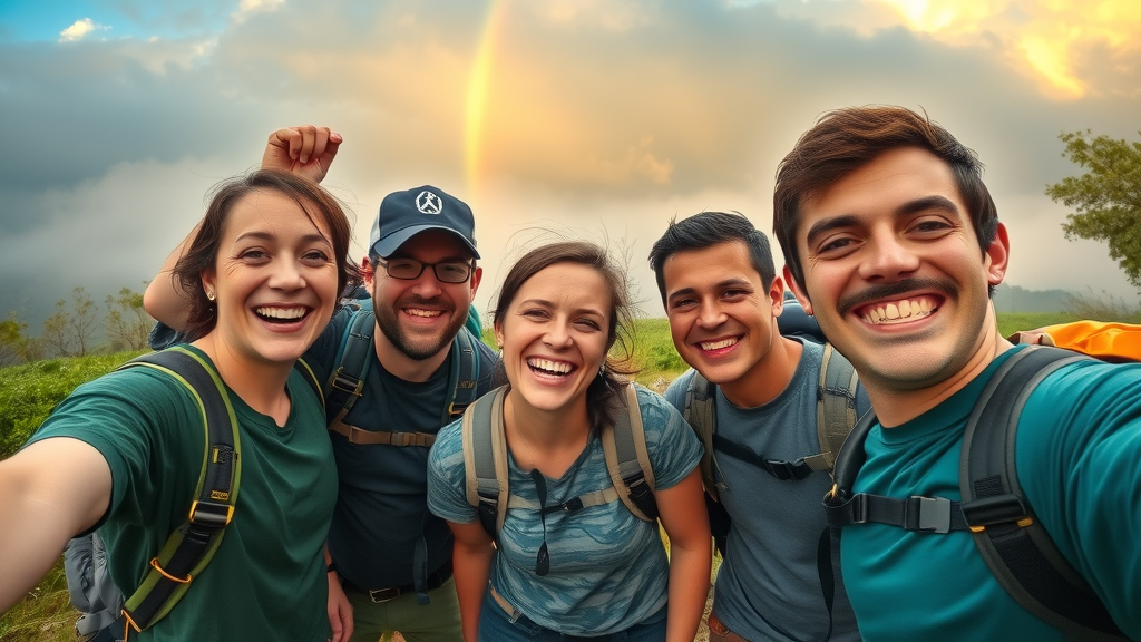 Blue Ridge Parkway hiking safety success - hikers celebrating with selfie after overcoming weather challenge