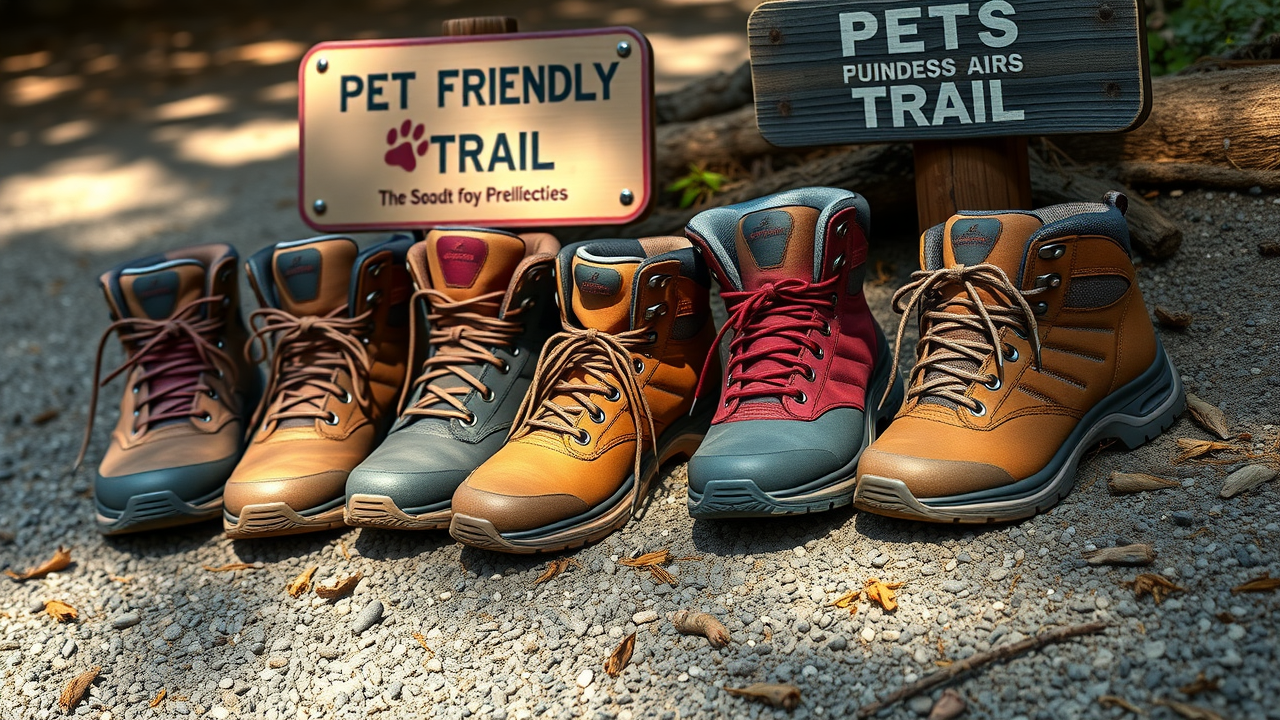 Blue Ridge Parkway trails footwear and pet safety - hiking boots and paw prints near pet-friendly trail sign