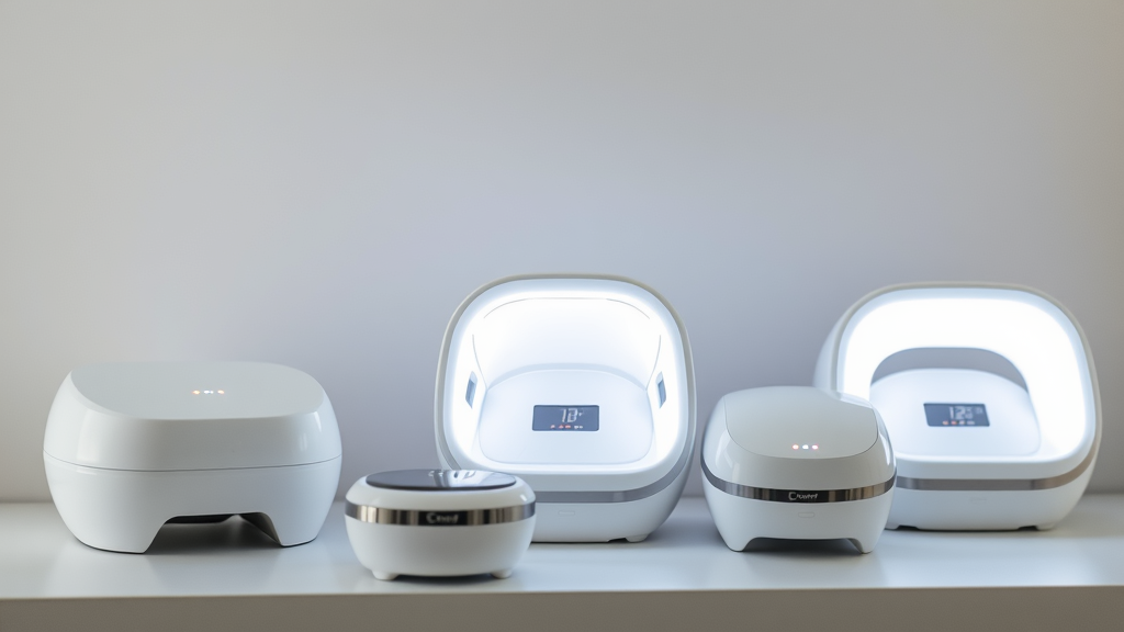 modern bright light therapy boxes and devices for sleep displayed on countertop