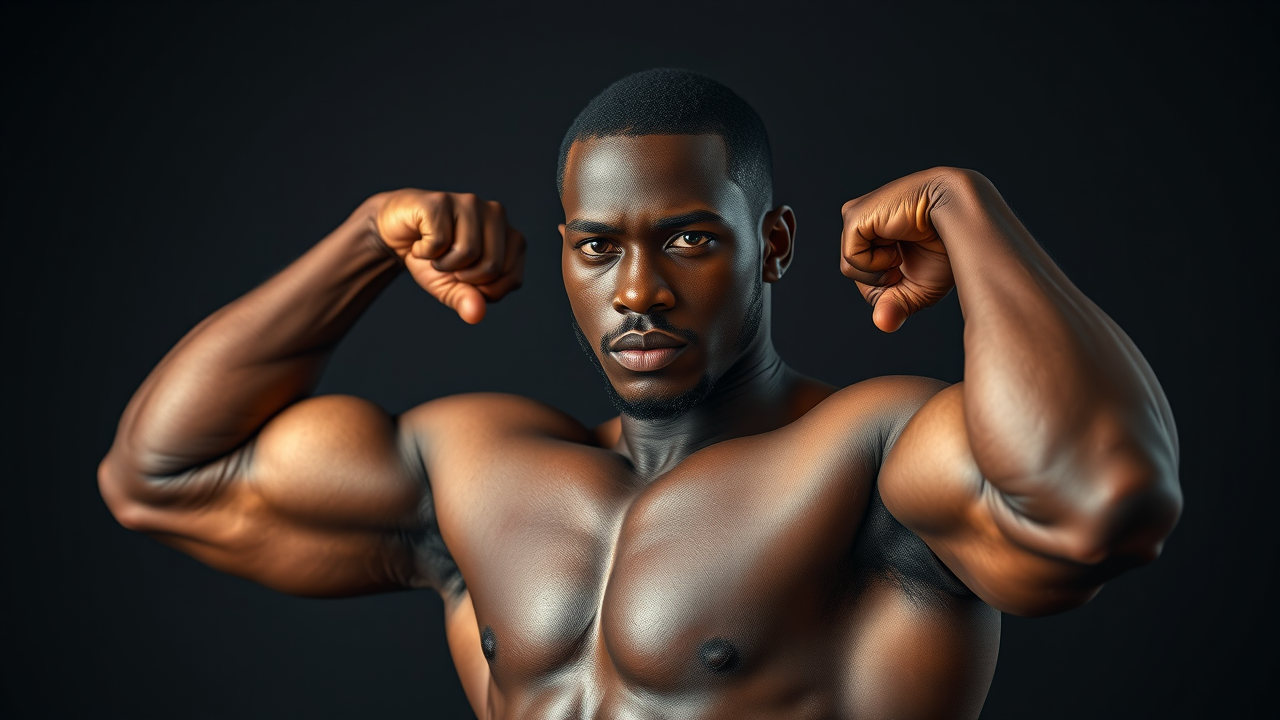 Mind body connection in fitness example, young man lifting weights with controlled movement, focused expression