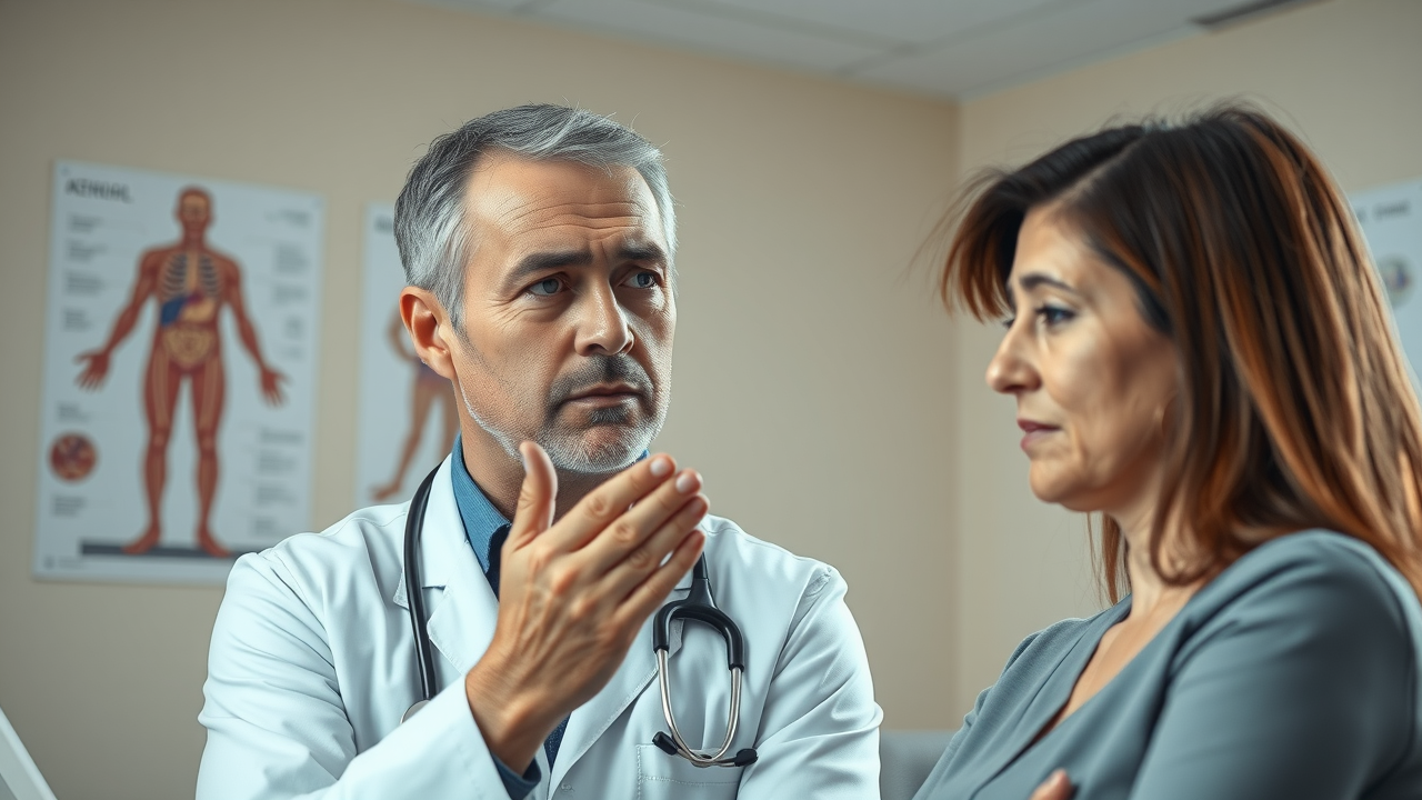 doctor giving hydration advice for flu recovery to patient in clinical office