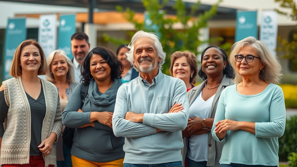 Organ donor registration North Carolina - Compassionate group of North Carolina residents standing together in front of a community healthcare center