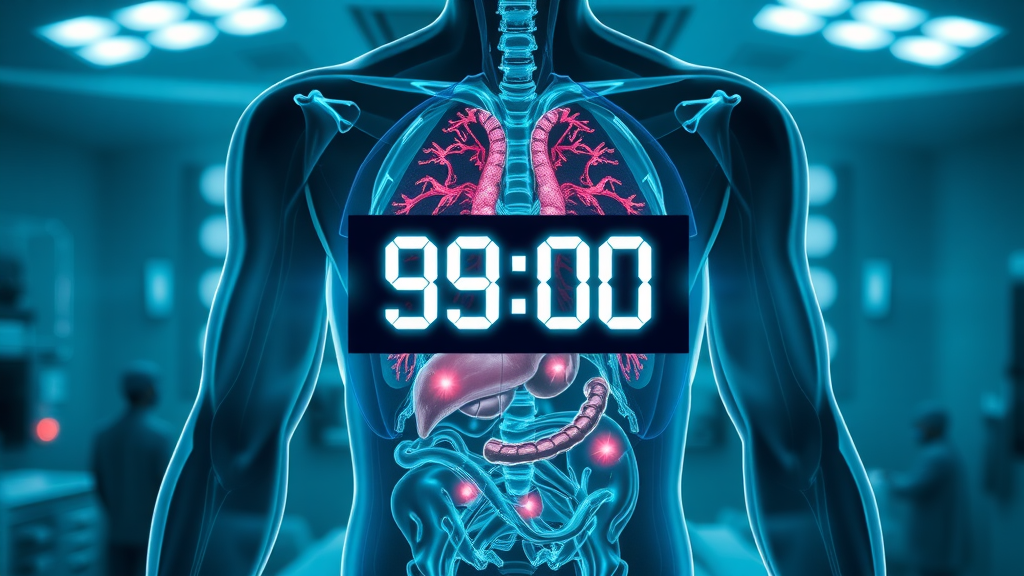 90 minute rule in organ donor registration North Carolina, digital stopwatch overlay and organ highlights