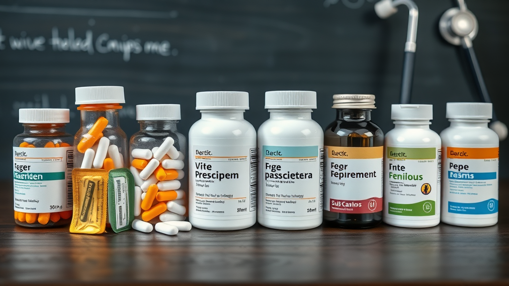 side-by-side comparison of supplement bottles and prescription medications for arthritis care on a table