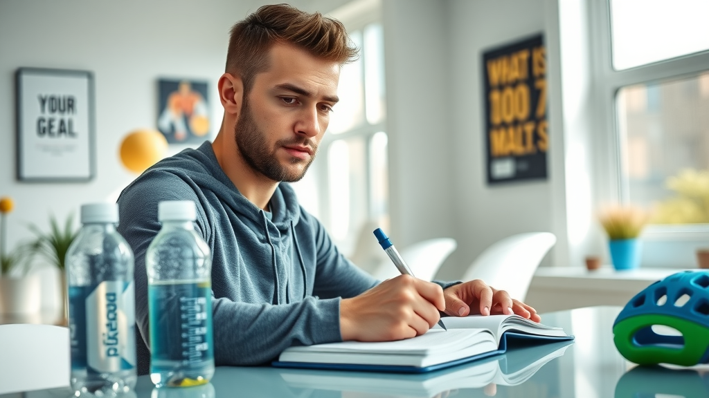 Confident athlete writing goals in a journal, highlighting importance of goal setting in sports psychology techniques for measurable progress.