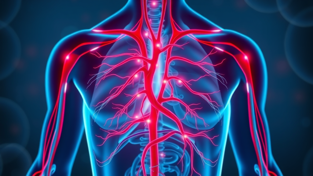 Healthy human circulatory system exhibiting dynamic blood flow and vibrant arteries