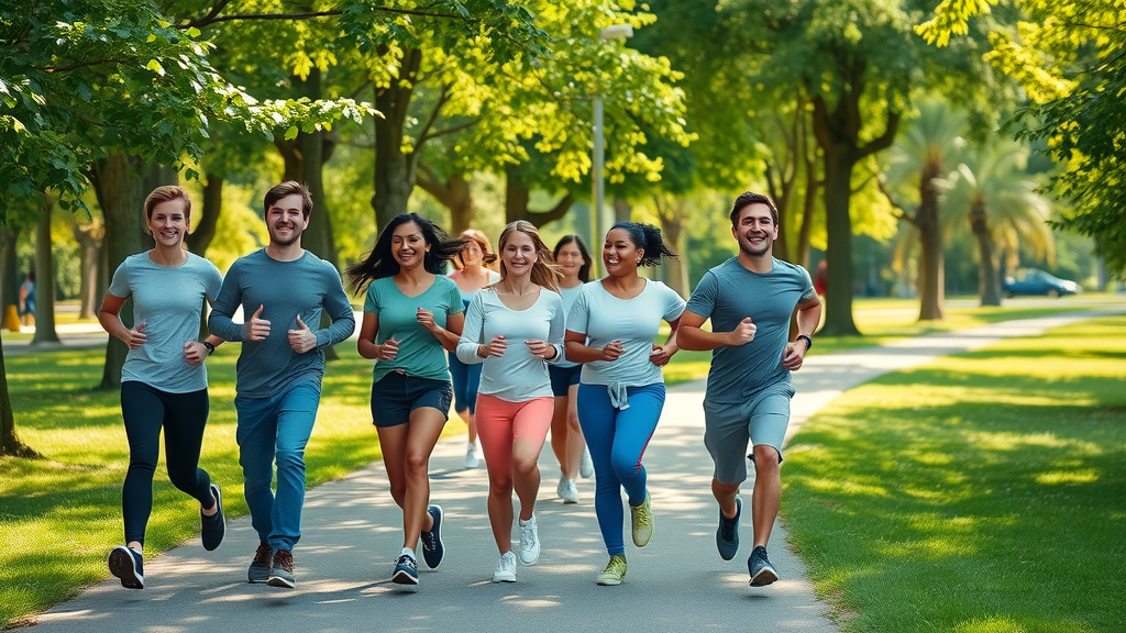 Group of people brisk walking to improve blood circulation and vascular health