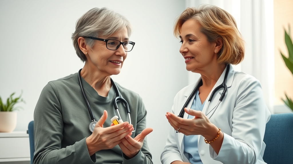 Healthcare provider discussing bone health supplements with mature female patient