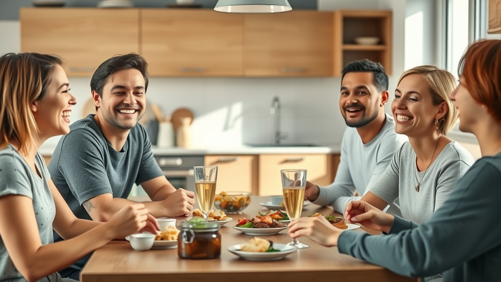 laughter is basically free medicine young adults sharing laughter over a meal