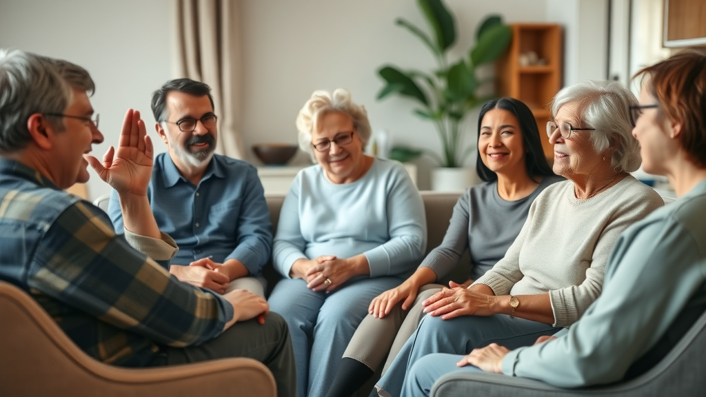diverse support group discusses potential side effects of laughter