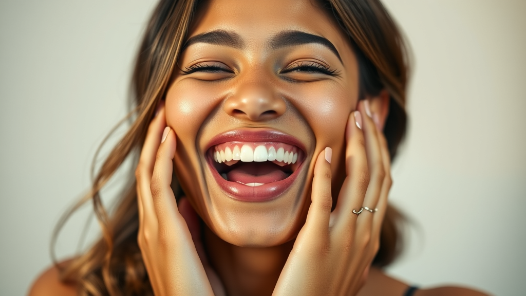 close-up of joyful woman laughing, illustrating the emotional benefits of laughter