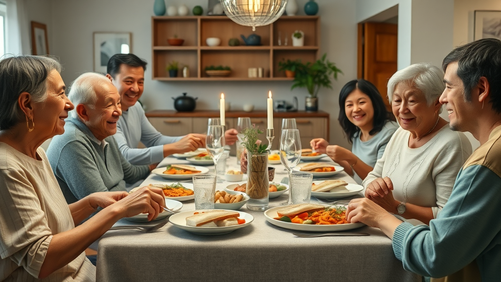 happy family eating fish together, representing health and community benefits of high protein fish