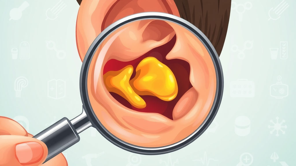 Diagram of ear canal with visible earwax buildup causing congestion