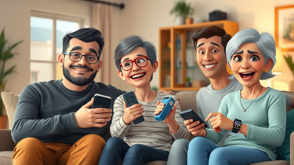 Family monitoring heart rates with digital devices at home, preventing dangerous heart rate events.