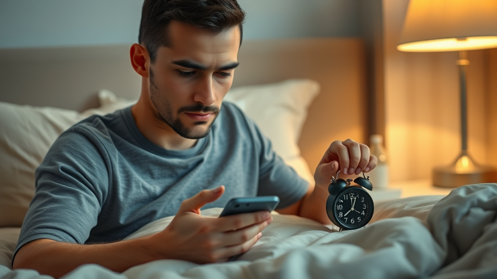 Individual setting alarm to establish a regular sleep schedule, promoting the ability to get up early.