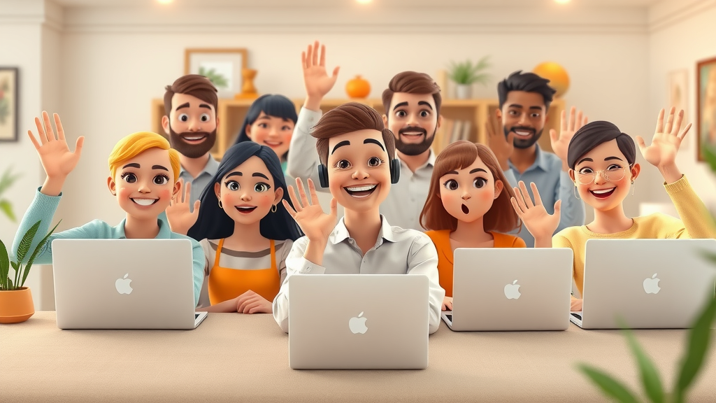 Group of people supporting each other in a virtual meeting, sharing tips and encouragement for waking up early.